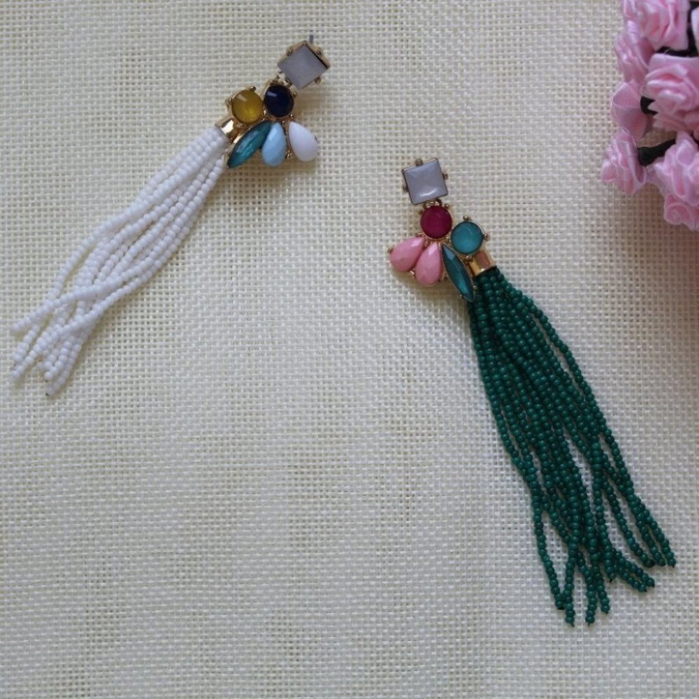 I.n.c.Gold-Tone Stone & Beaded Fringe Drop Earring